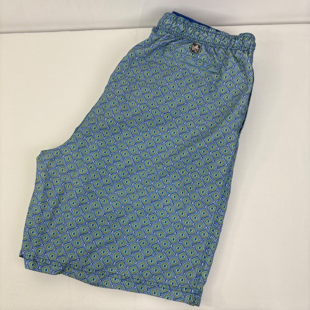 Nat‎ Nast Mens Swim Trunks Blue Green Geometric Print Mesh Lined Board Shorts XL